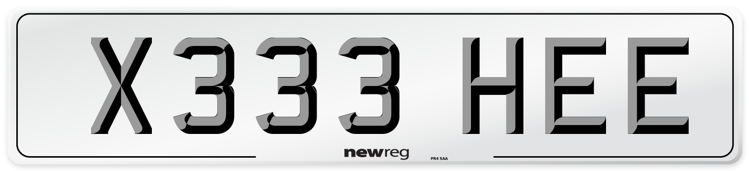 X333 HEE Number Plate from New Reg